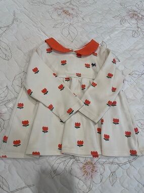 Korean Cream Toddler Dress with Orange Tulip Print & Orange Collar size 18 month